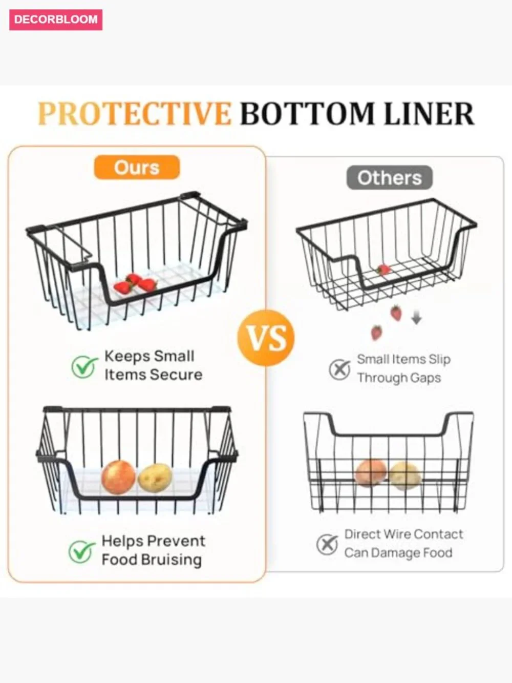 4 Stackable Wire Storage Baskets for Pantry & Kitchen Organization